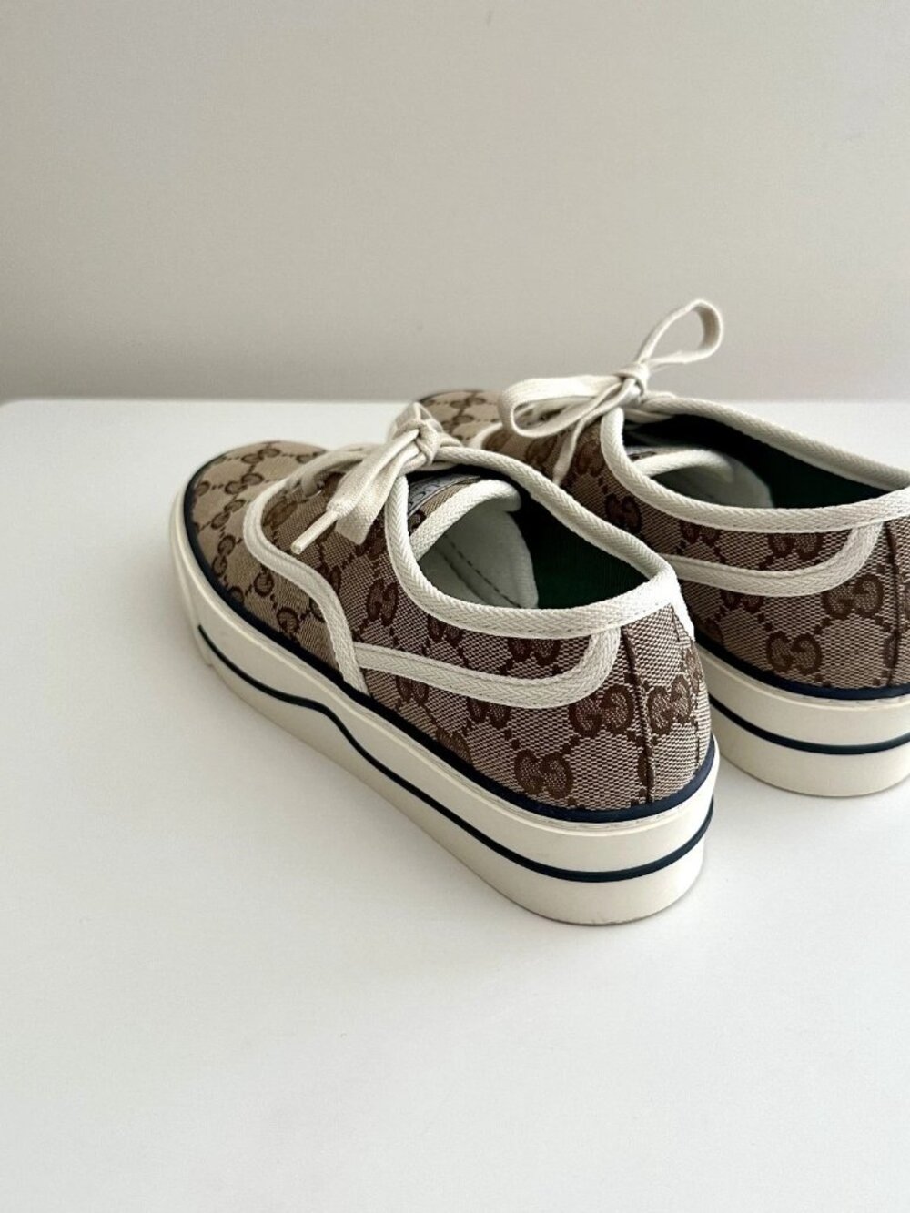 Women's GUCCI GG Logo Brown Canvas Tennis 1977 Platform Sneakers Size 37 - Picture 7 of 12